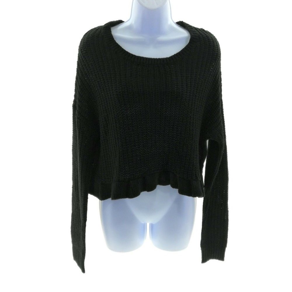 Love @ First Sight Junior's Black Long Sleeve Ruffled Hem Sweater Size Small